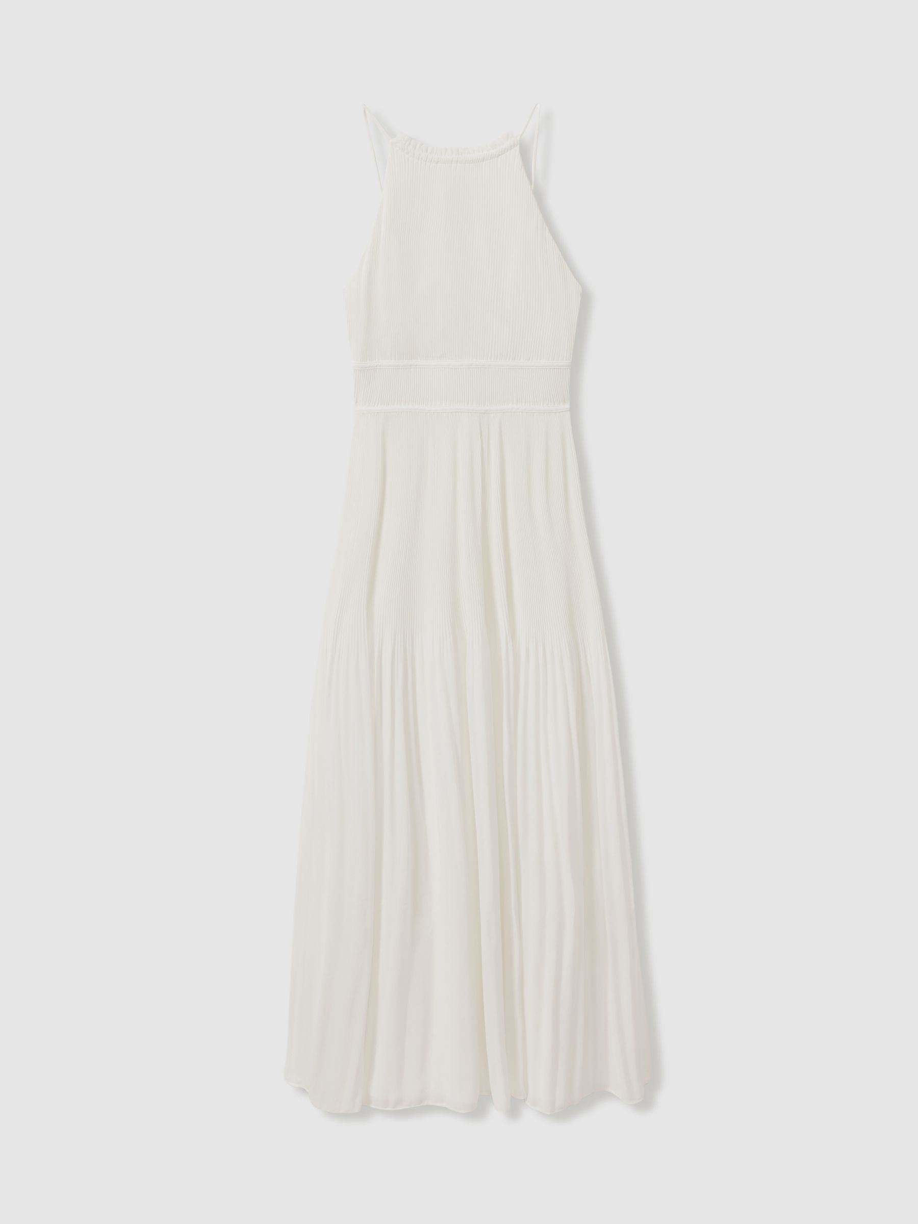 Reiss Garren Ivory Amur Plisse Halter Neck Maxi Dress
