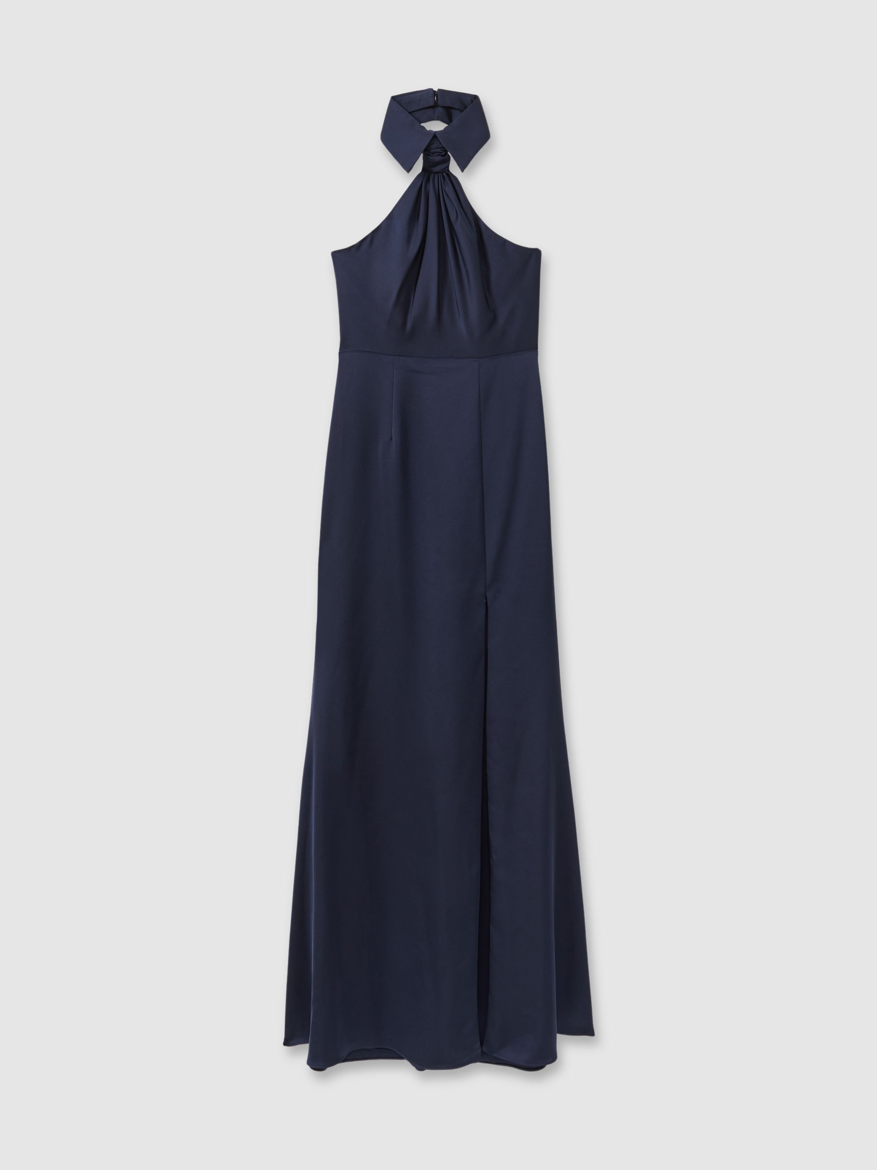 Reiss Gemi Navy Halston Satin Halter Neck Maxi Dress