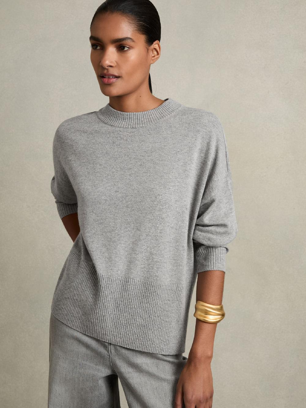 Reiss Geometric Colour-Block Jumper With Wool And Cashmere In Grey