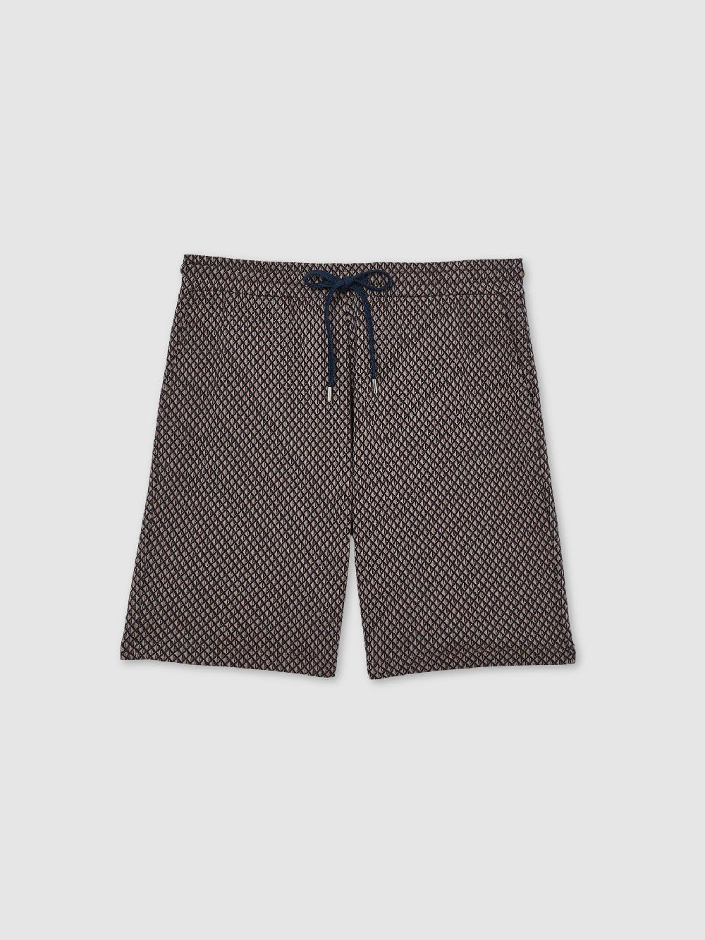 Reiss Geometric Jacquard Drawstring Shorts In Tobacco Brown/Navy