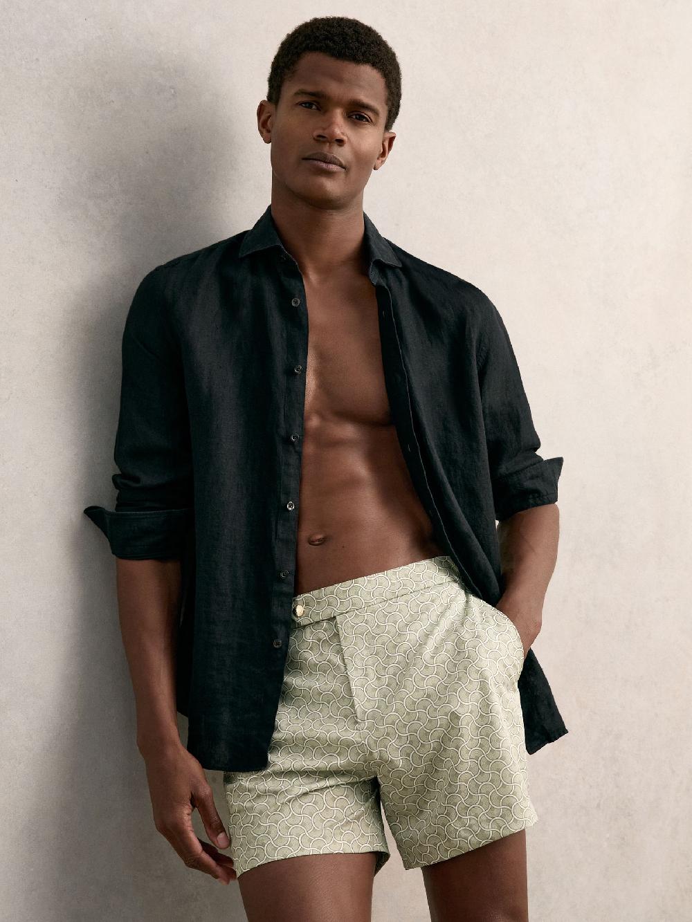 Reiss Geometric Print Swim Shorts In Pistachio Green