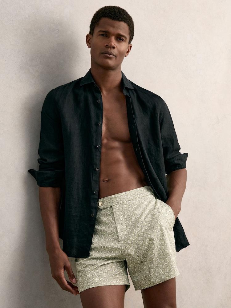 reiss Geometric Print Swim Shorts in Pistachio Green
