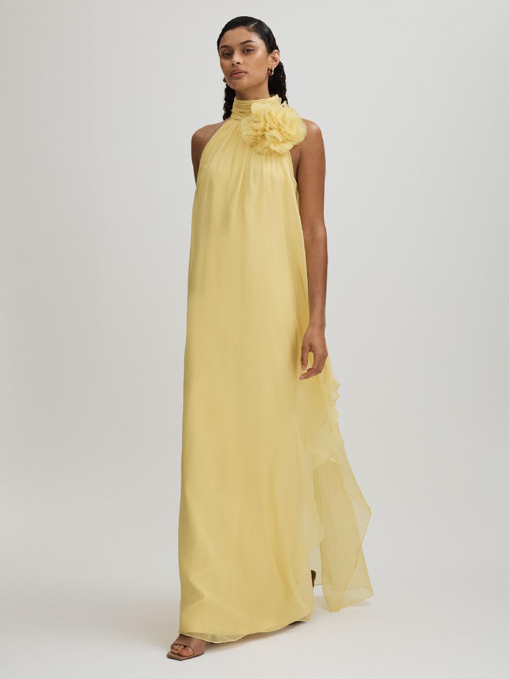 Reiss Ginnie Buttermilk Halston Removable Ruffle Chiffon Maxi Dress