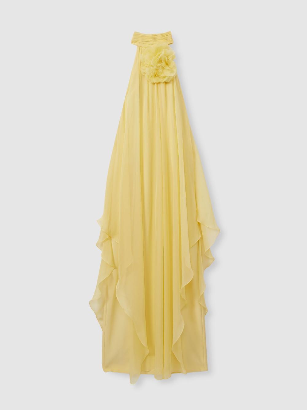 Reiss Ginnie Buttermilk Halston Removable Ruffle Chiffon Maxi Dress