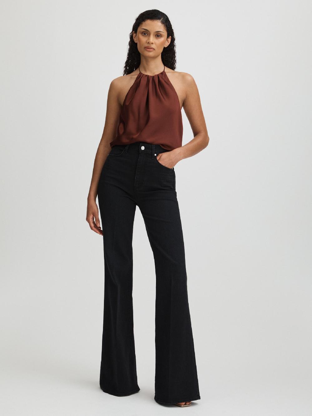 Reiss Gisele Brown Paige Silk Satin Halter Neck Brown Top