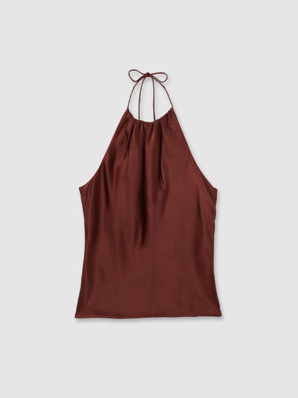 Reiss Gisele Brown Paige Silk Satin Halter Neck Brown Top