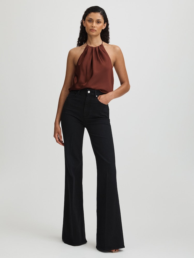 reiss Gisele Brown Paige Silk Satin Halter Neck Brown Top