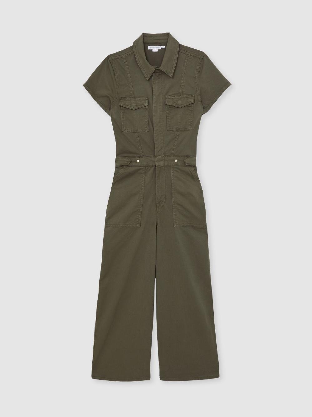 Reiss Good American Cotton Twill Jumpsuit With Stretch In Khaki