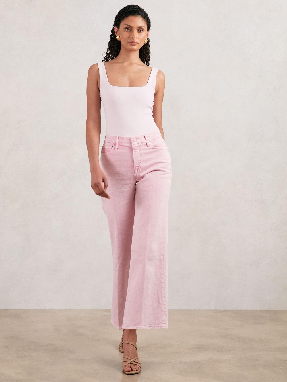 Reiss Good American Cropped Palazzo Jeans In Rose Pink