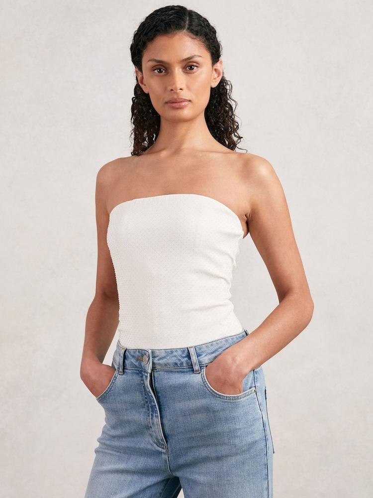 reiss Good American Crystal Corset Bodysuit in White