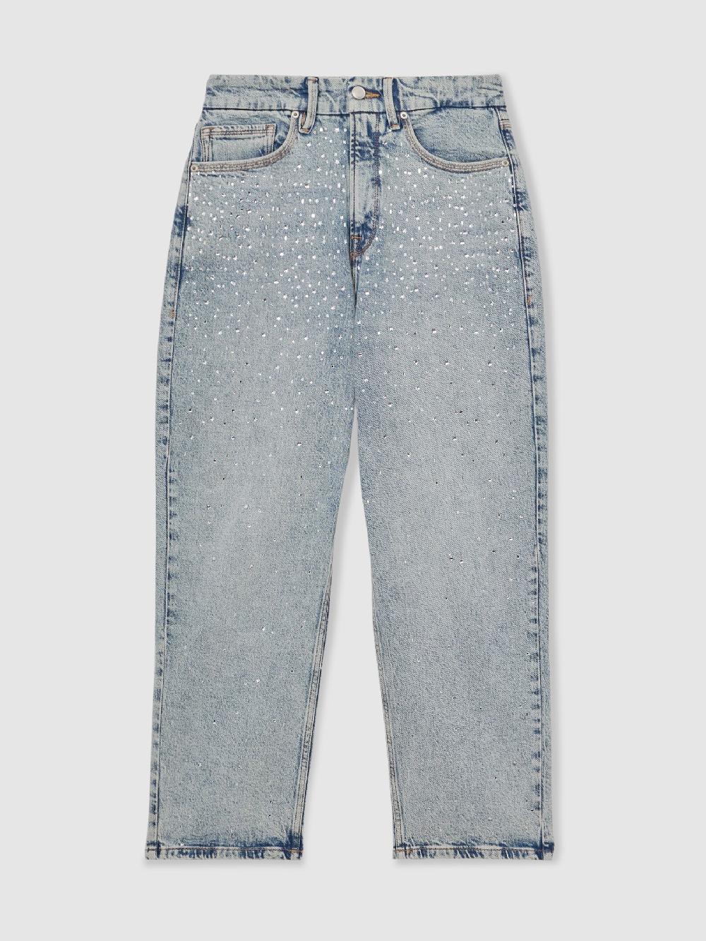 Reiss Good American Crystal Cropped Jeans In Indigo Blue
