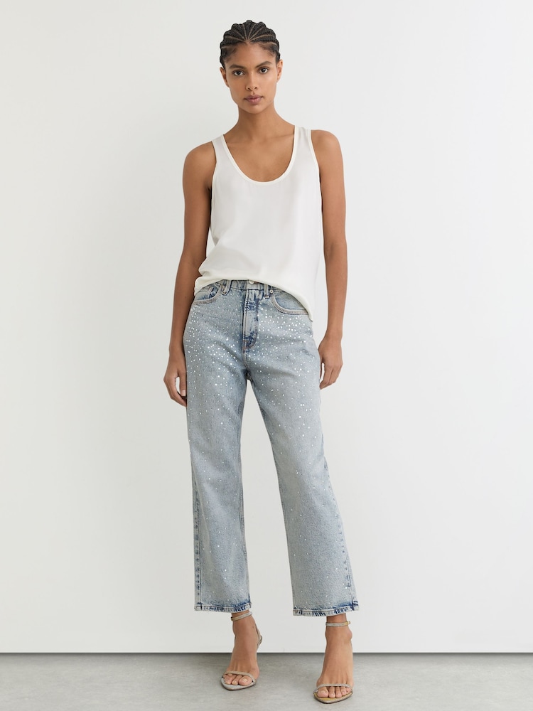 reiss Good American Crystal Cropped Jeans in Indigo Blue
