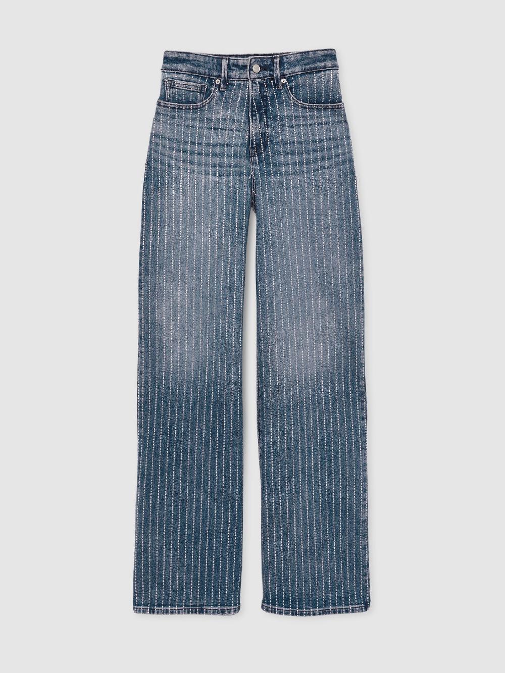 Reiss Good American Crystal-Stripe Relaxed Jeans In Light Blue