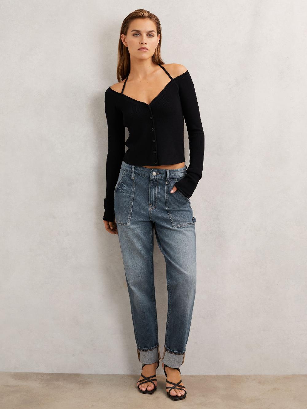 Reiss Good American Cuffed Straight-Leg Jeans In Indigo