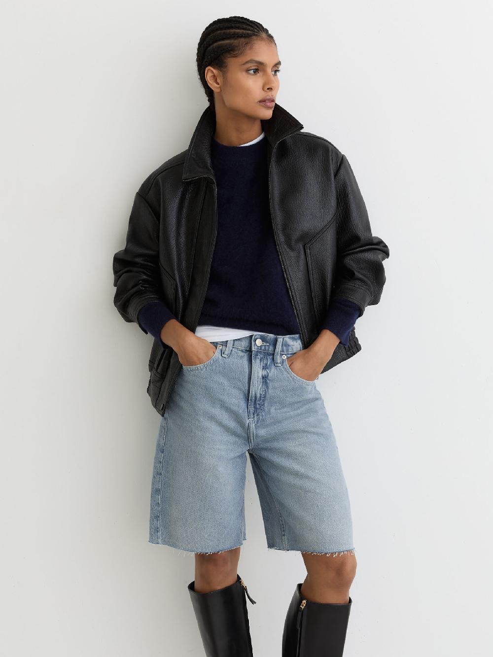 Reiss Good American Denim Bermuda Shorts In Indigo Blue