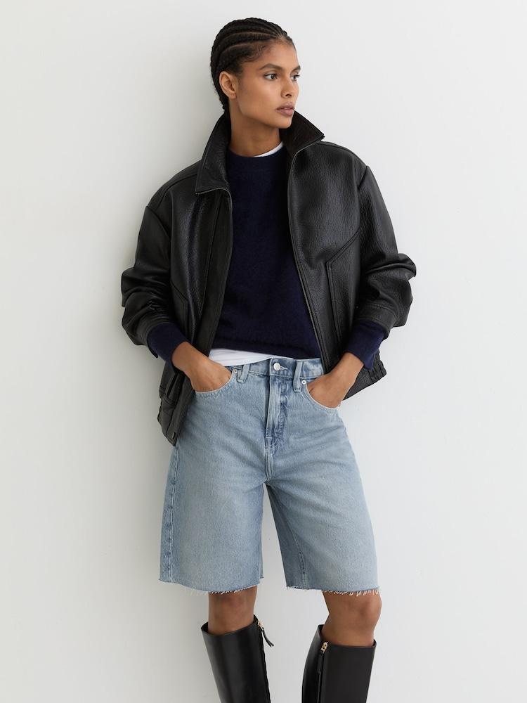 reiss Good American Denim Bermuda Shorts in Indigo Blue