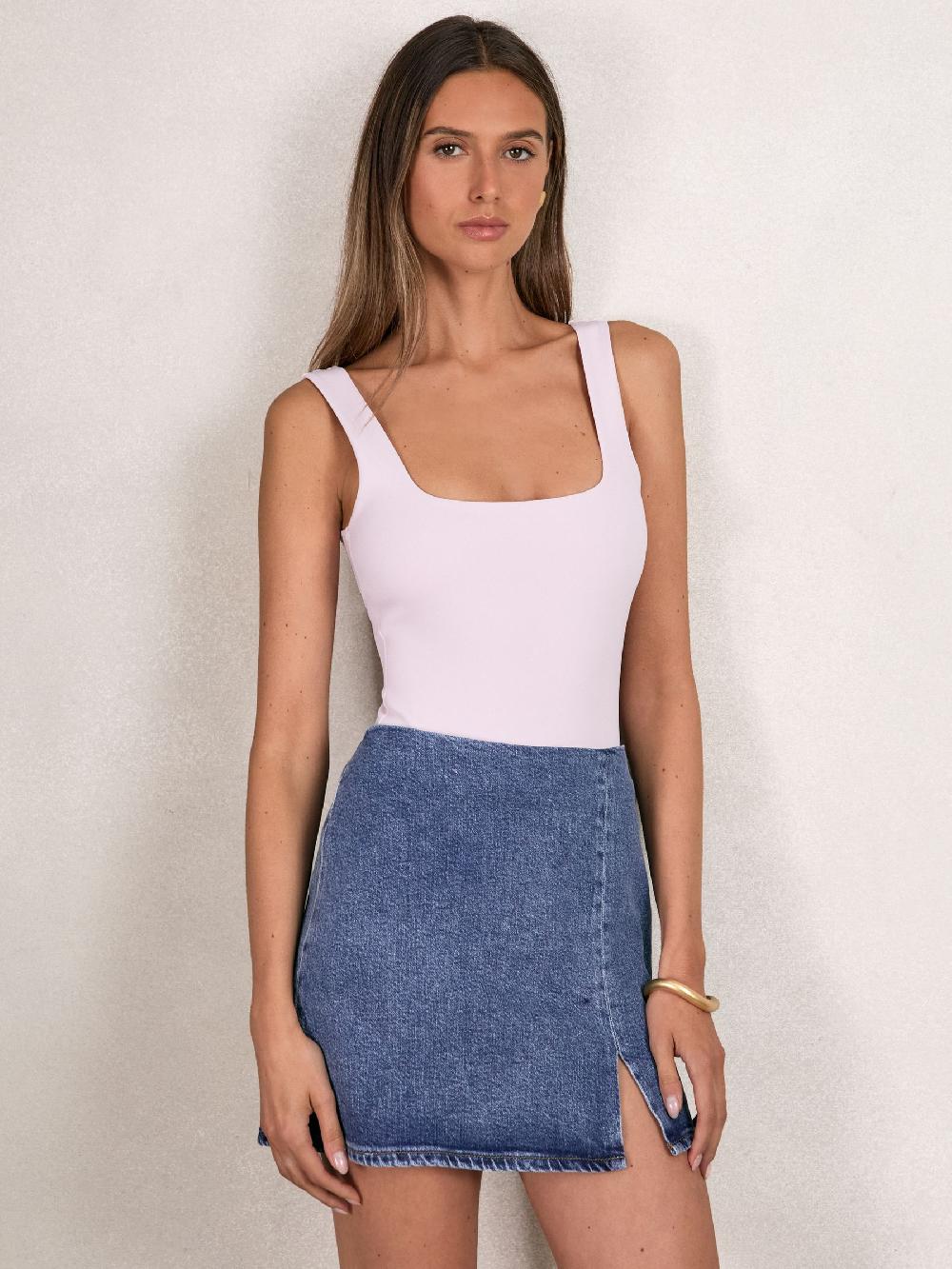 Reiss Good American Denim Mini Skirt In Indigo Blue