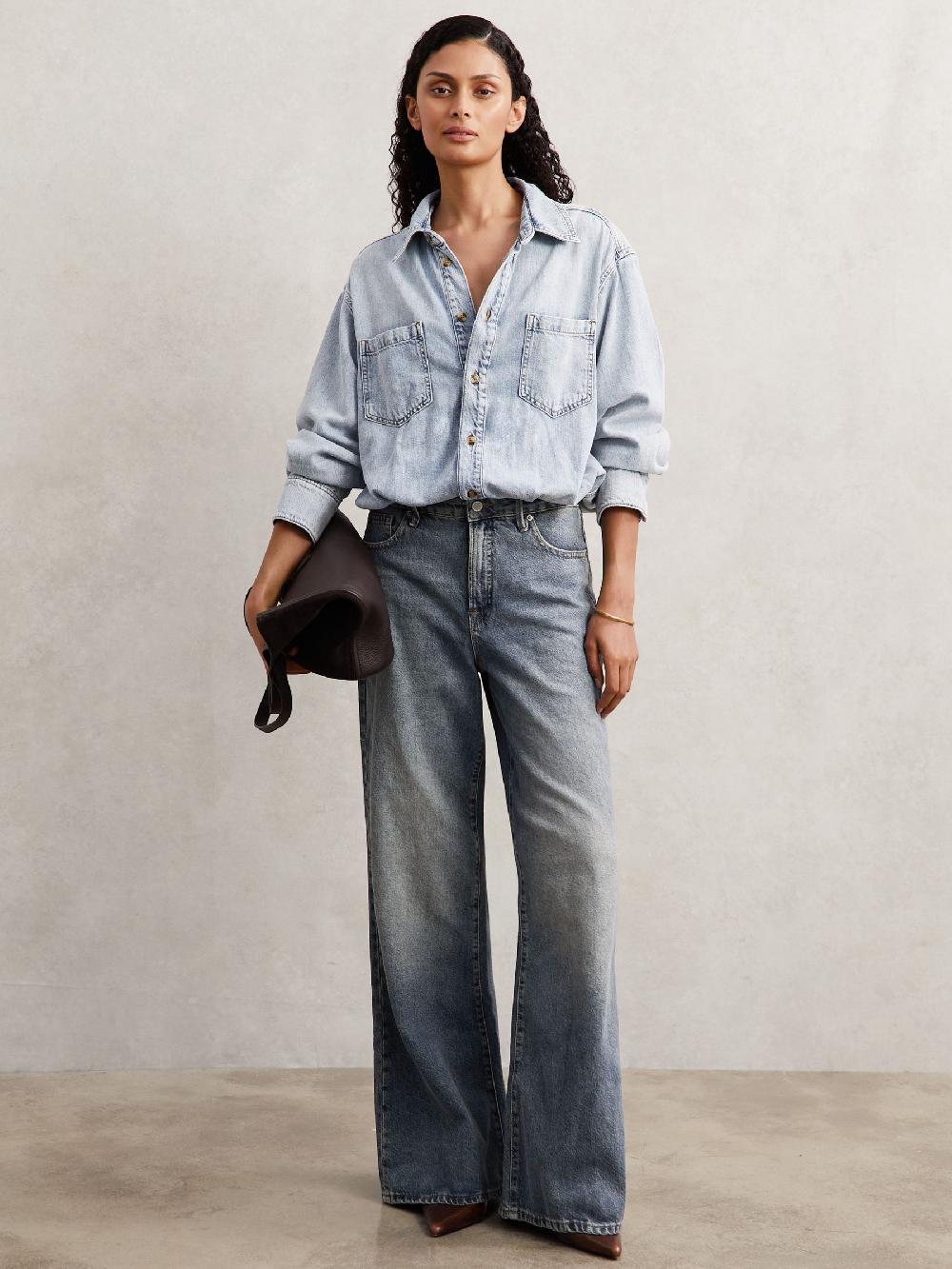 Reiss Good American Denim Shirt Jumpsuit In Indigo Blue