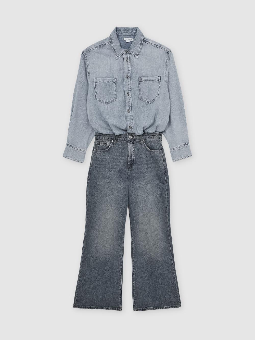Reiss Good American Denim Shirt Jumpsuit In Indigo Blue