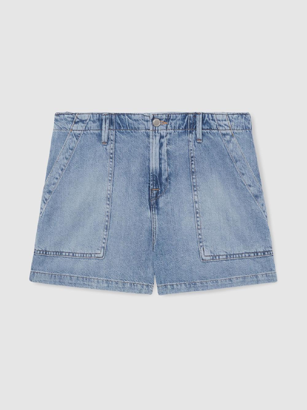 Reiss Good American Denim Shorts With Linen In Indigo Blue