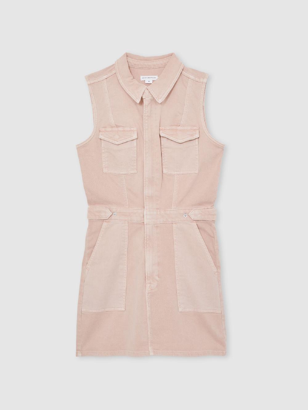 Reiss Good American Denim Zipped Mini Dress In Petal Pink