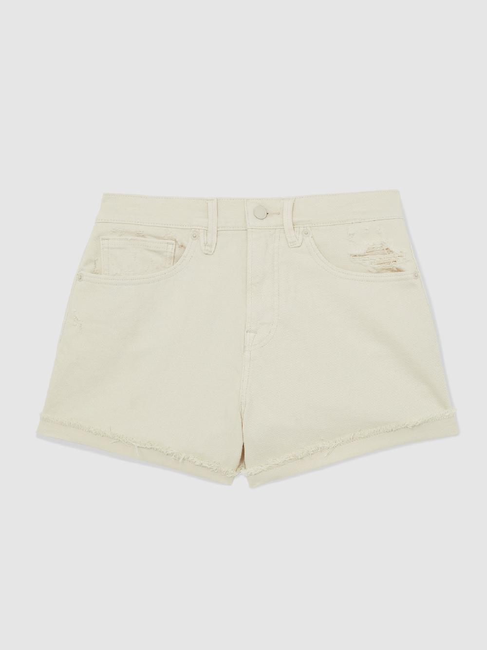 Reiss Good American Distressed Denim Shorts In Ecru