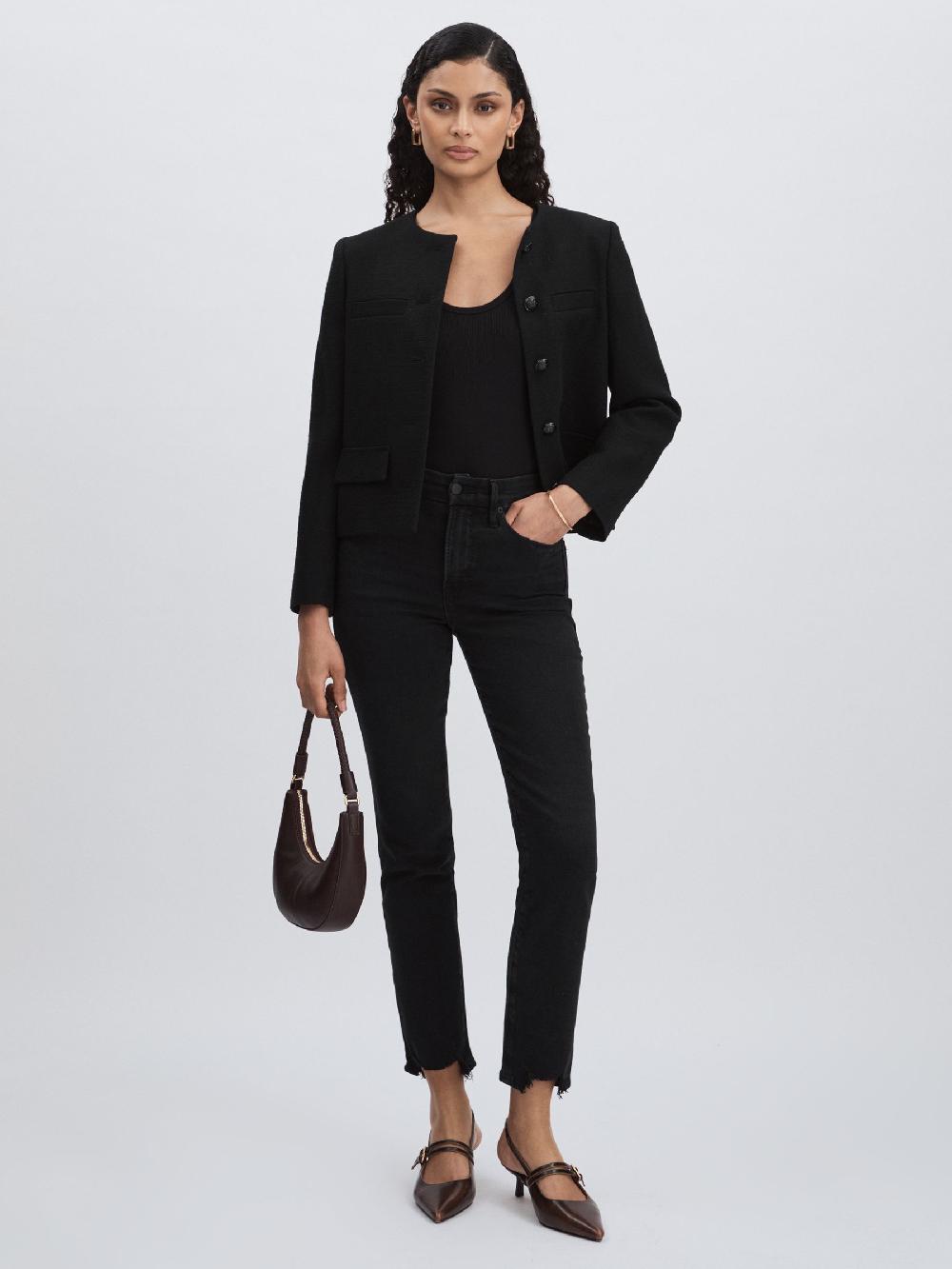 Reiss Good American Distressed-Hem Cropped Jeans In Black