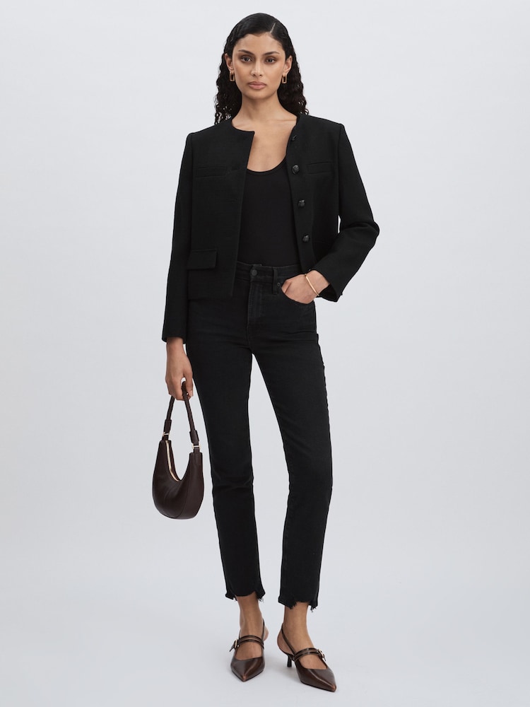 reiss Good American Distressed-Hem Cropped Jeans in Black