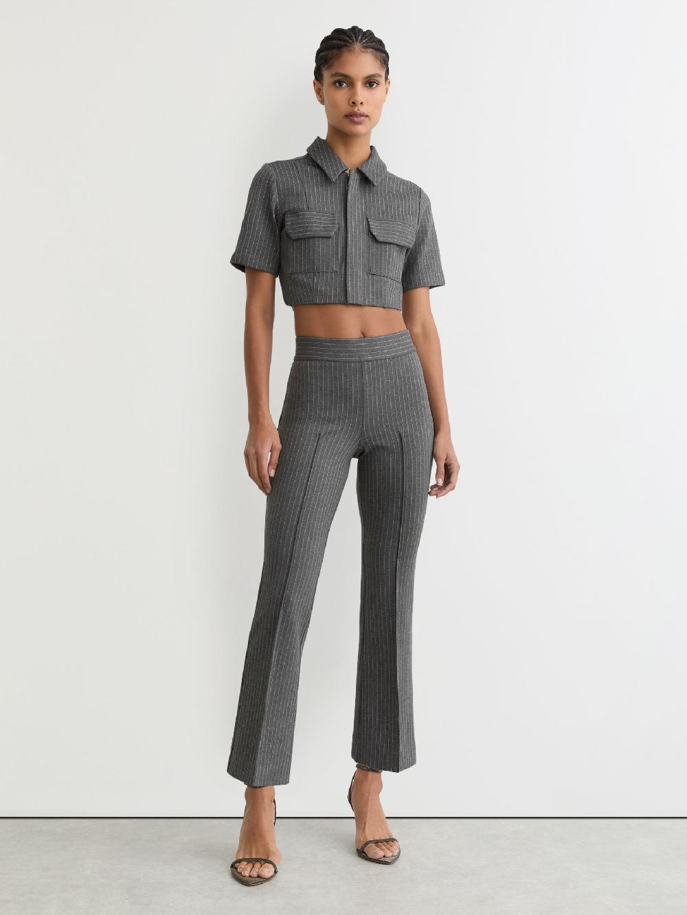 Reiss Good American Kick-Flare Trousers In Charcoal Grey