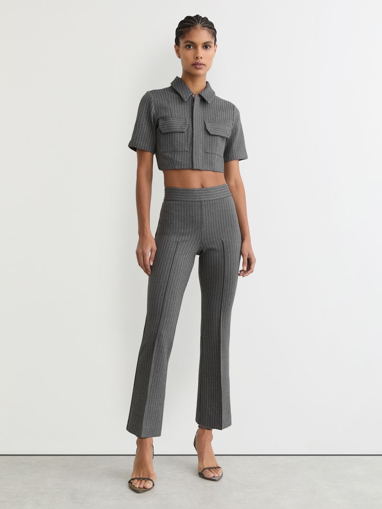 reiss Good American Kick-Flare Trousers in Charcoal Grey