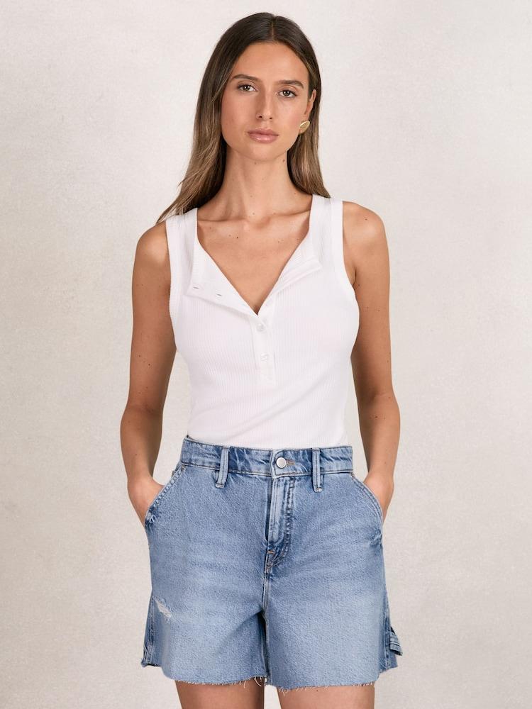 reiss Good American Long Denim Shorts in Indigo Blue