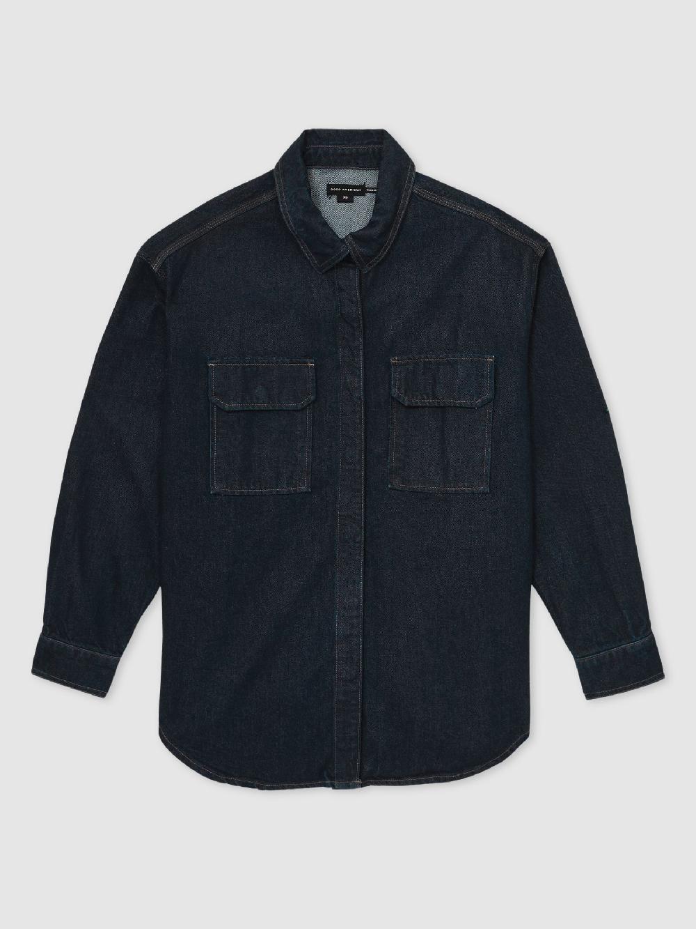 Reiss Good American Oversized Denim Shirt In Dark Indigo
