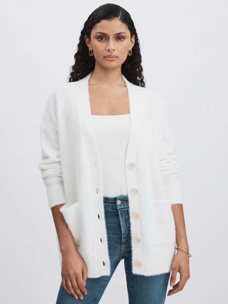 reiss Good American Oversized Plush Cardigan in White
