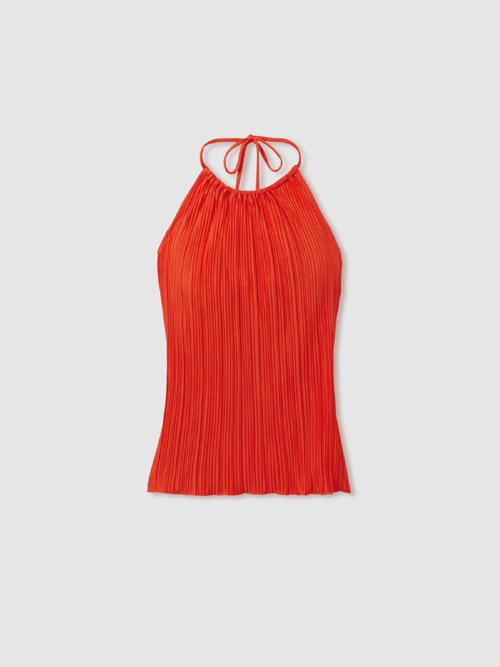 Reiss Good American Plisse Halter-Neck Beach Cover-Up Top In Red