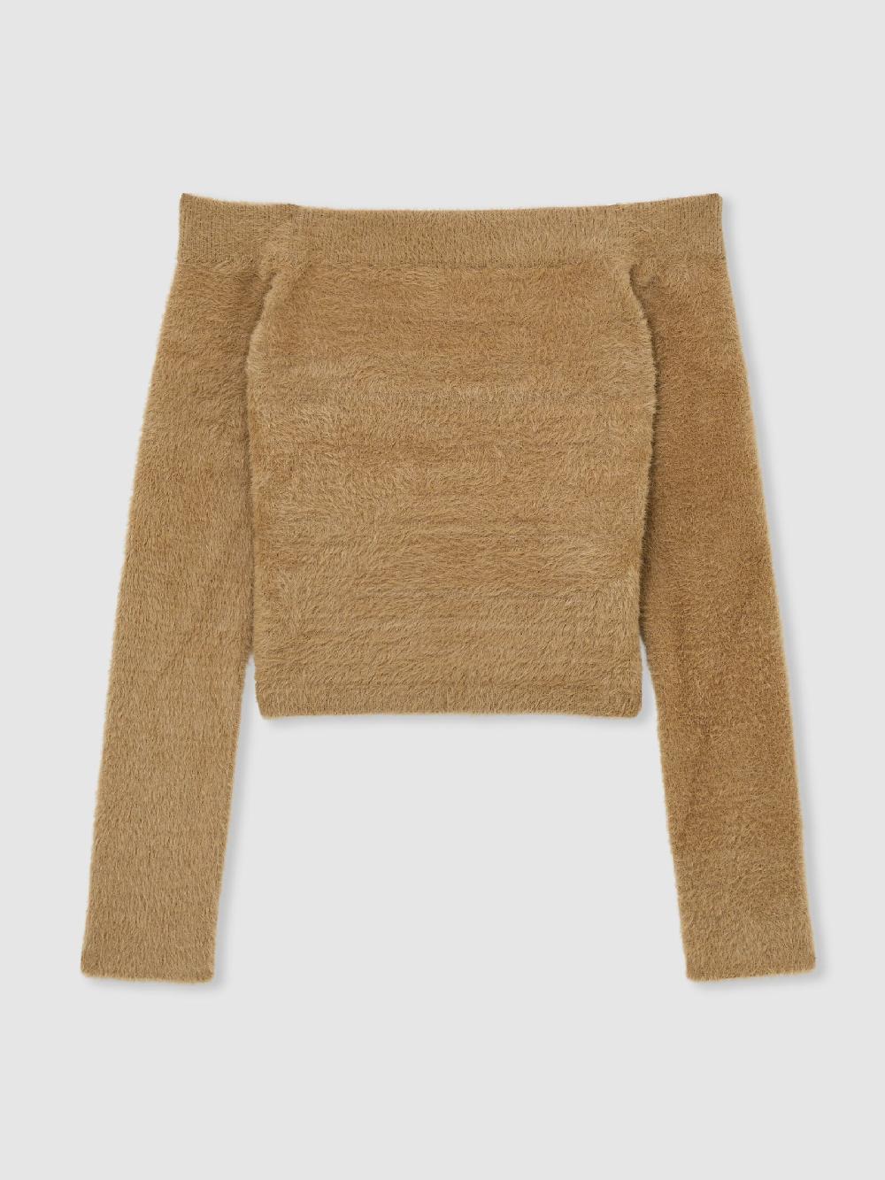 Reiss Good American Plush Off-Shoulder Top In Caramel