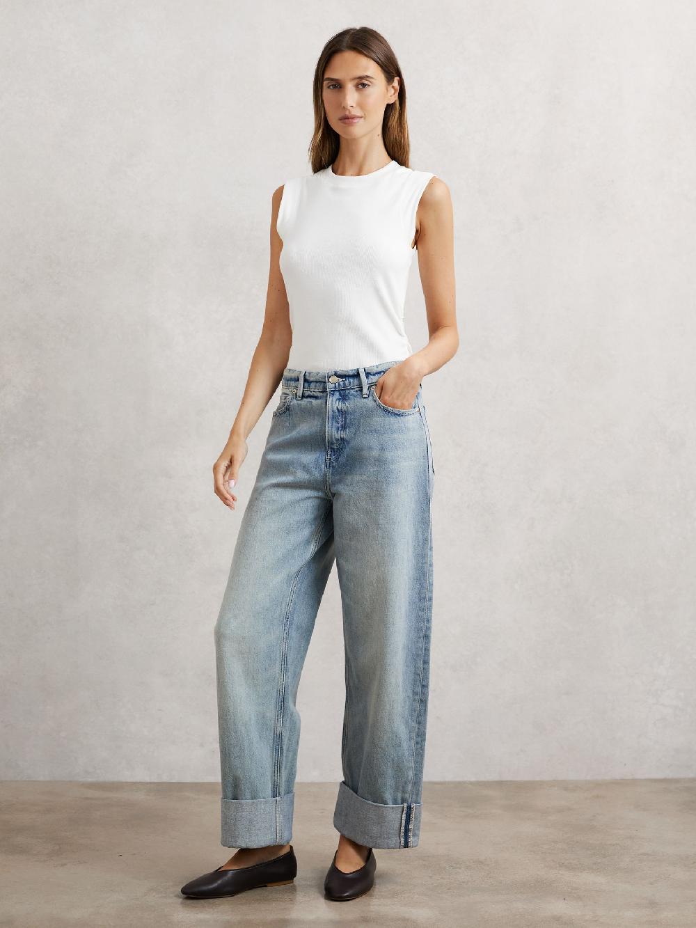 Reiss Good American Relaxed Barrel Jeans In Indigo Blue