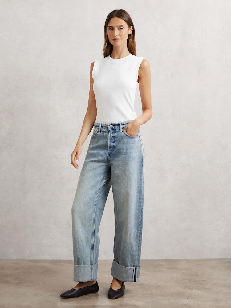 reiss Good American Relaxed Barrel Jeans in Indigo Blue