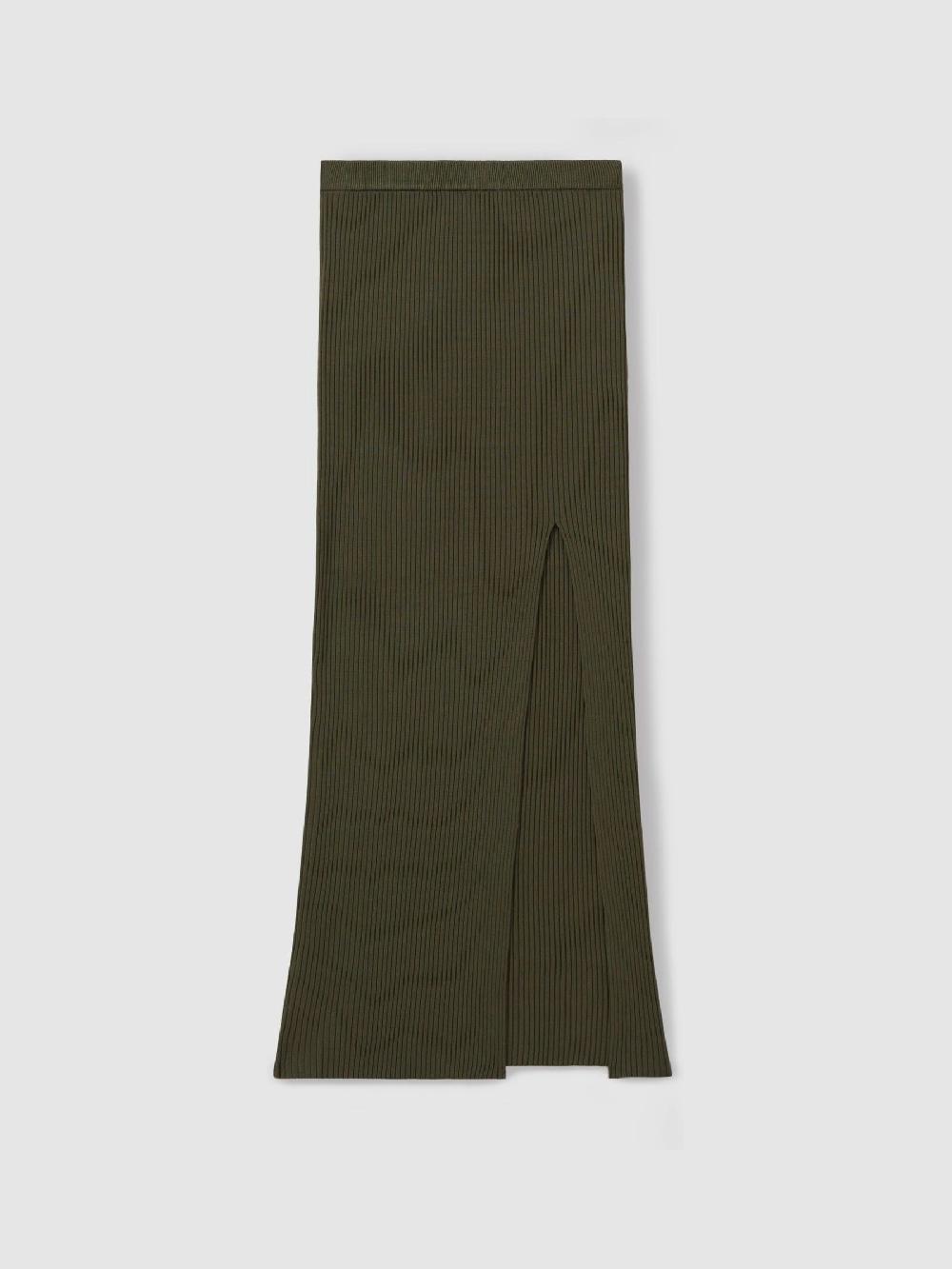 Reiss Good American Ribbed Midi Skirt In Army Green