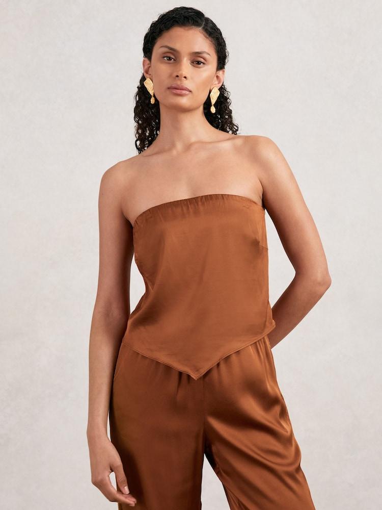 reiss Good American Satin Handkerchief Top in Copper