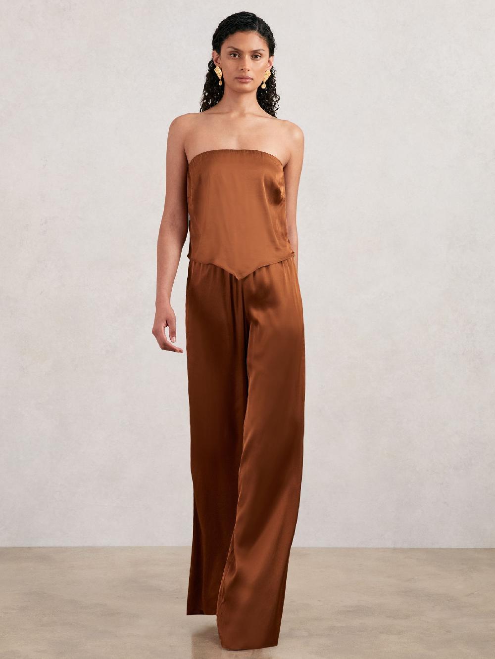 Reiss Good American Satin Wide-Leg Trousers In Copper
