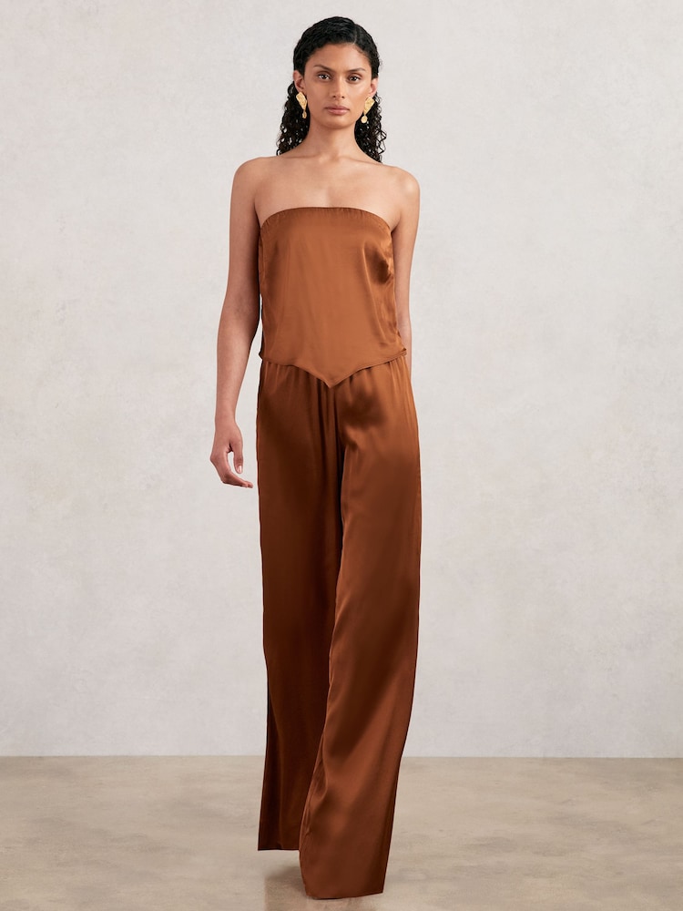 reiss Good American Satin Wide-Leg Trousers in Copper