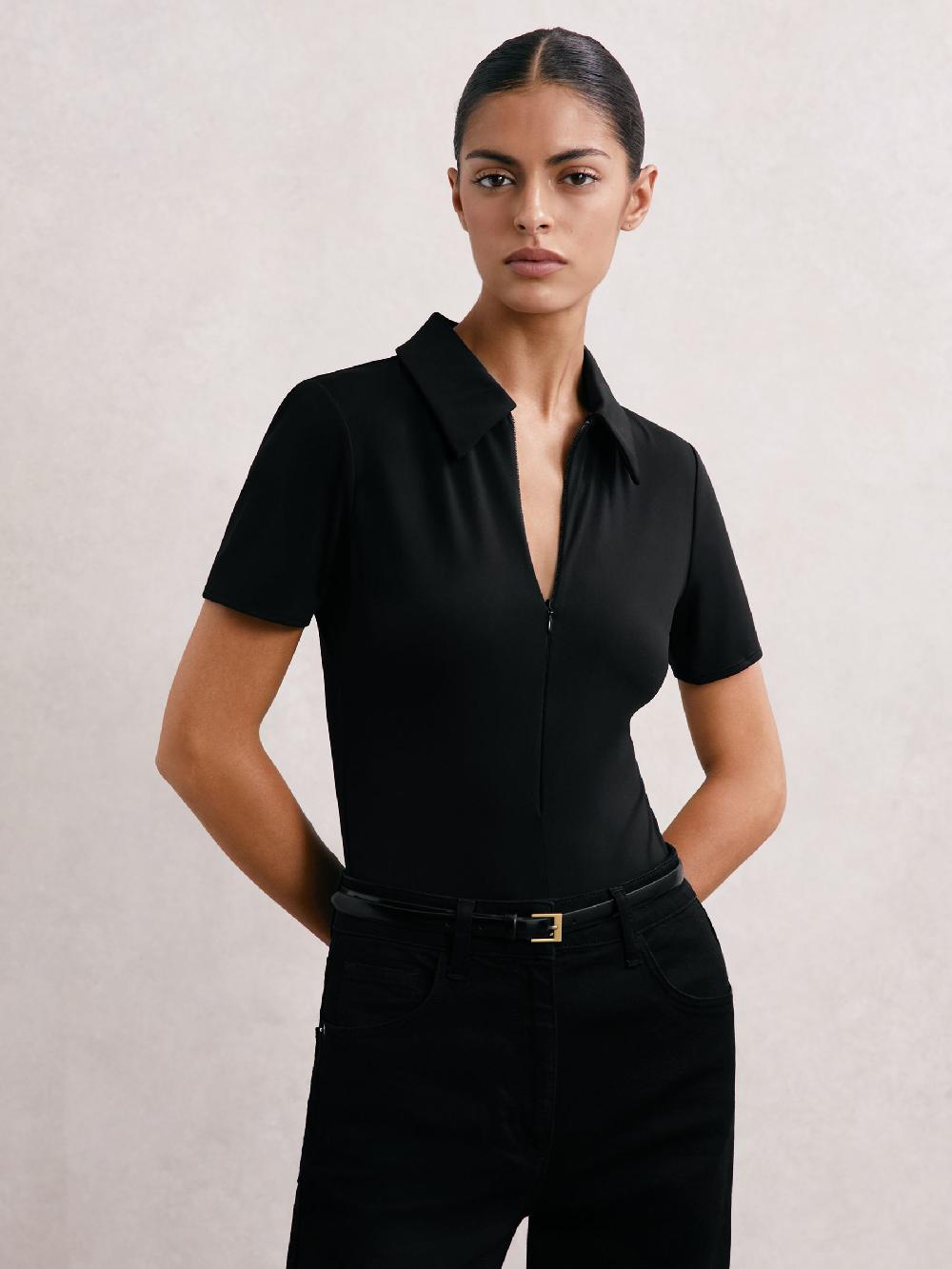Reiss Good American Scuba Collared Bodysuit In Black