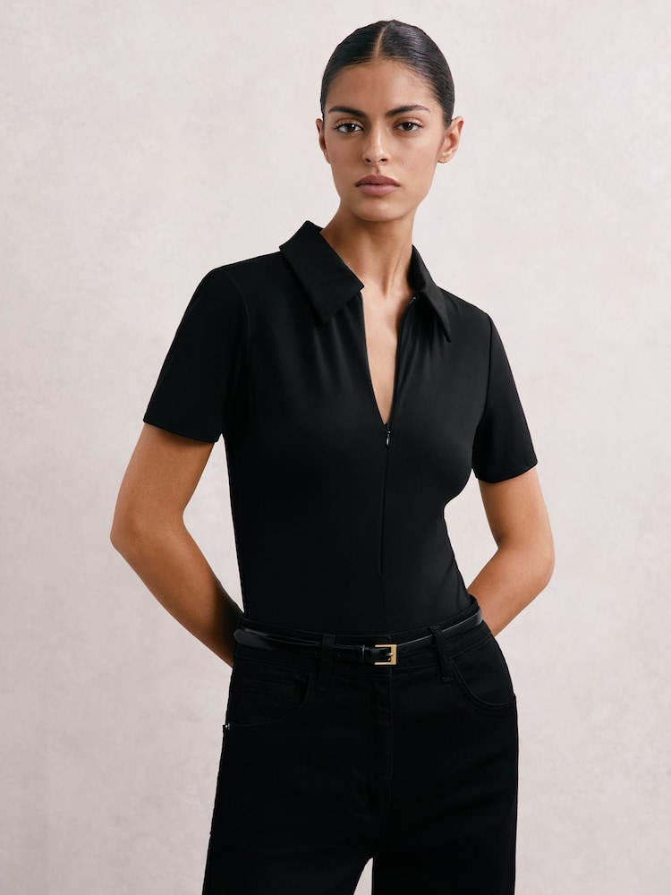 reiss Good American Scuba Collared Bodysuit in Black