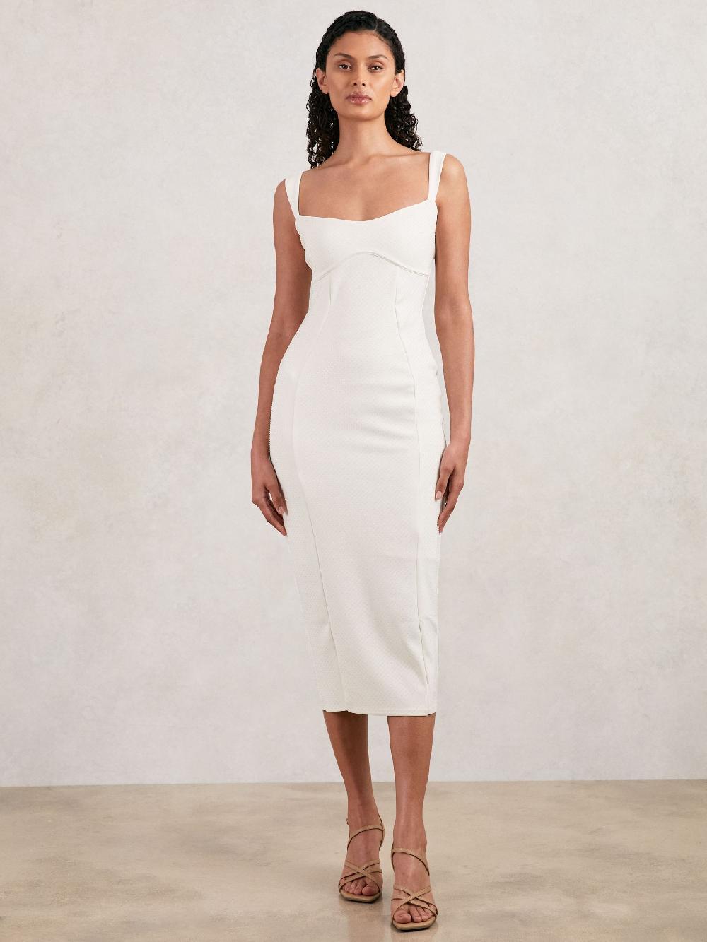 Reiss Good American Scuba Crystal Midi Dress In White