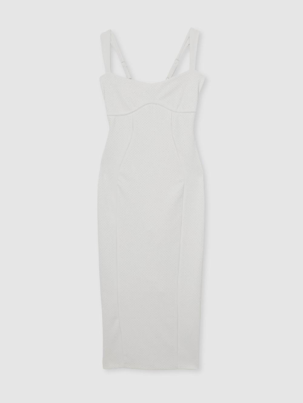 Reiss Good American Scuba Crystal Midi Dress In White