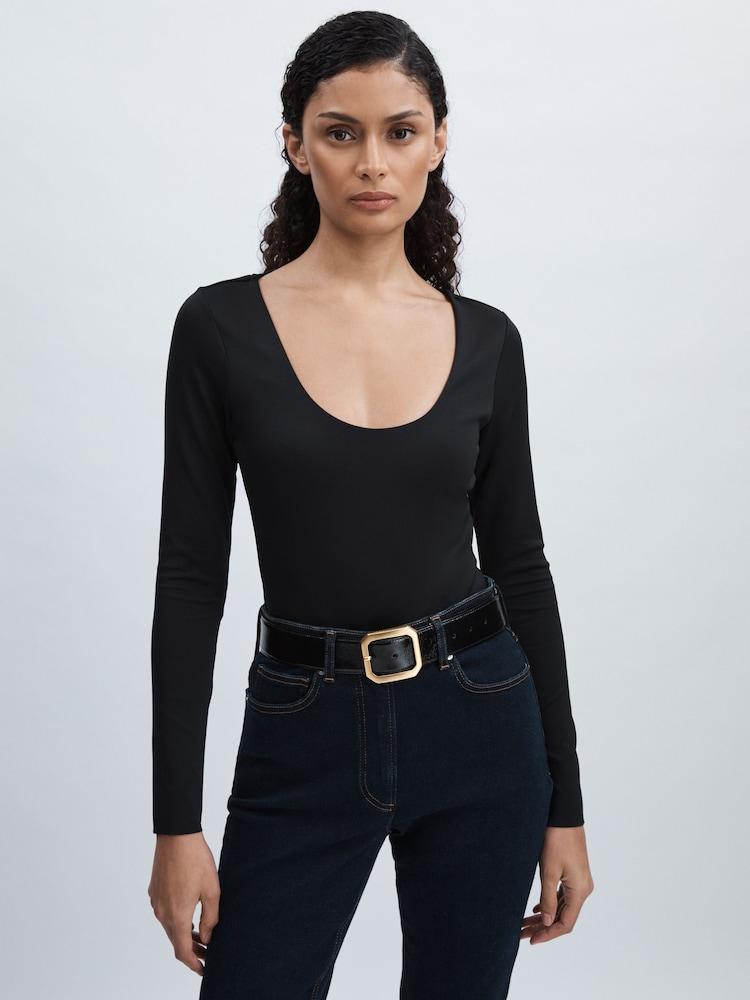 reiss Good American Scuba Scoop Neck Bodysuit in Black