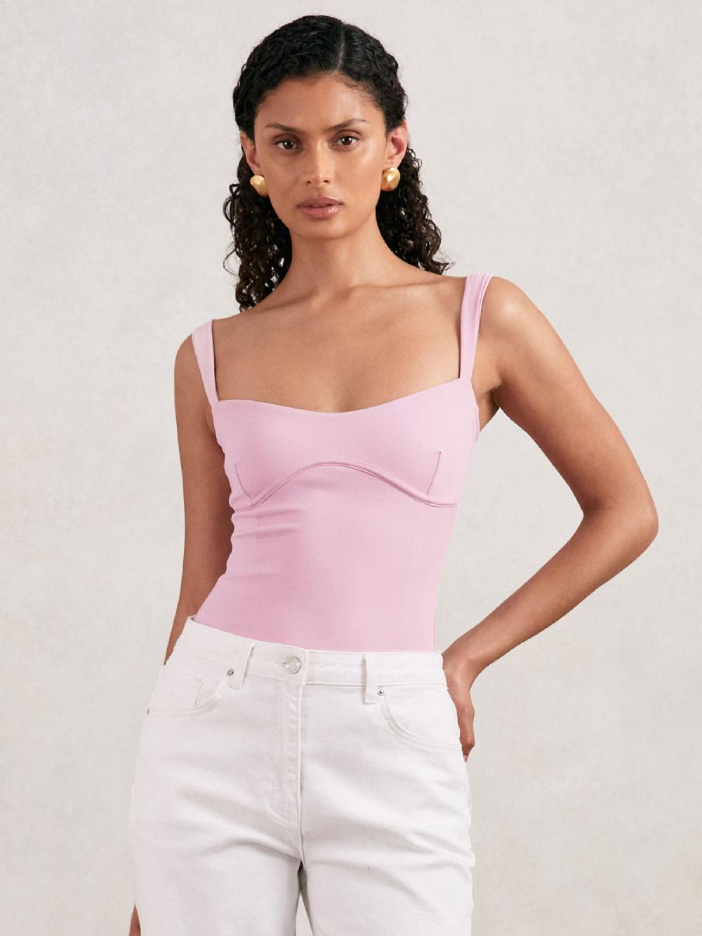 Reiss Good American Scuba Sweetheart Bodysuit In Light Pink