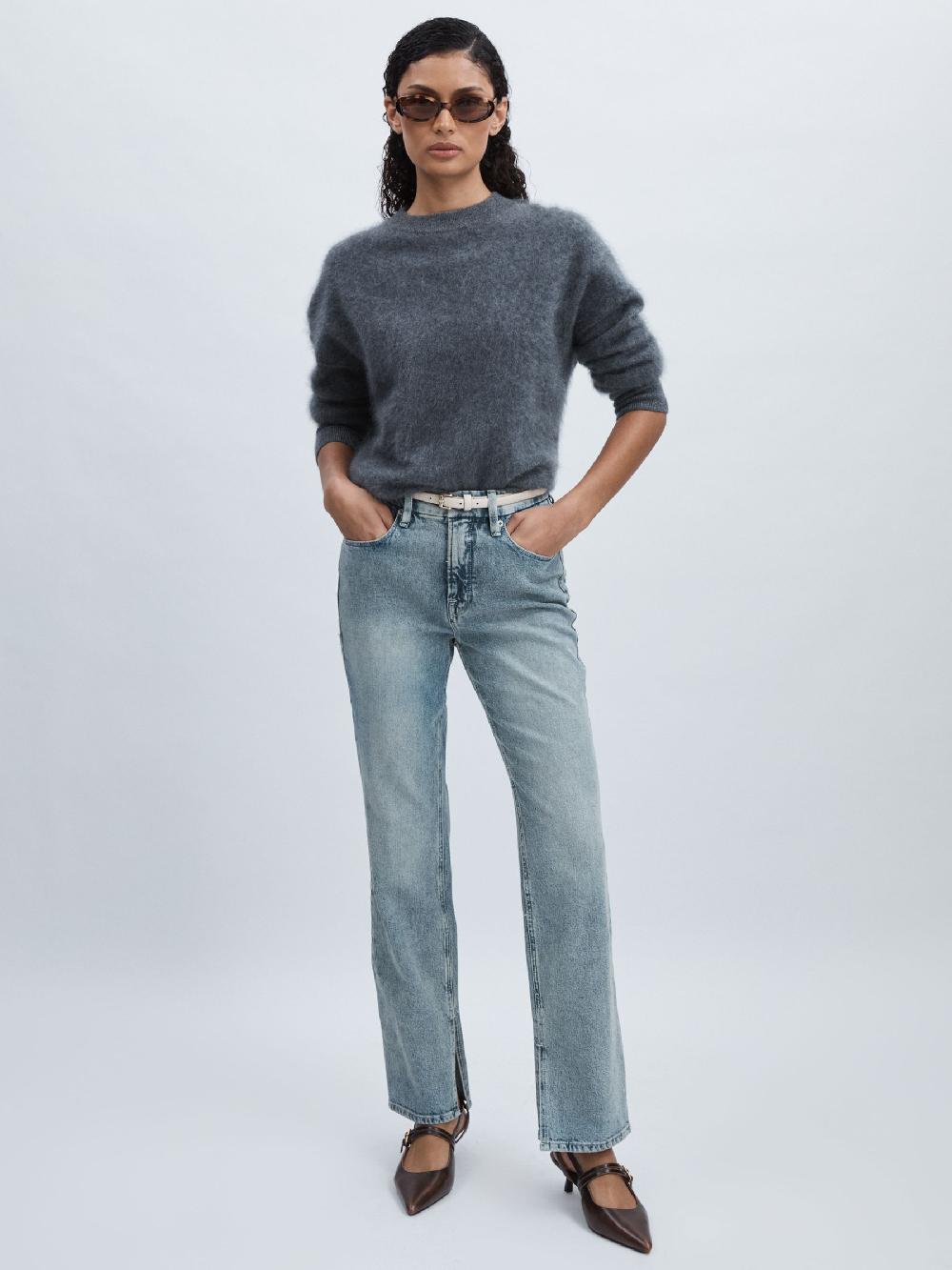 Reiss Good American Straight-Leg Slit-Hem Jeans In Light Indigo