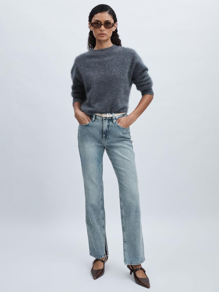 reiss Good American Straight-Leg Slit-Hem Jeans in Light Indigo