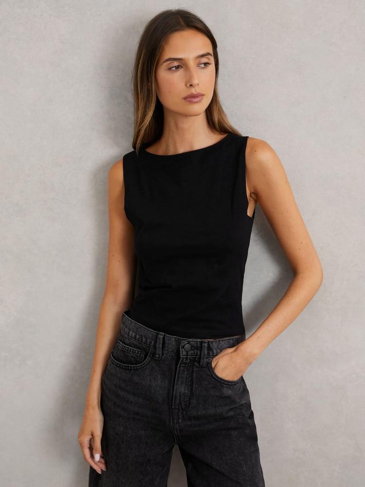 reiss Good American Stretch Boat-Neck Vest in Black